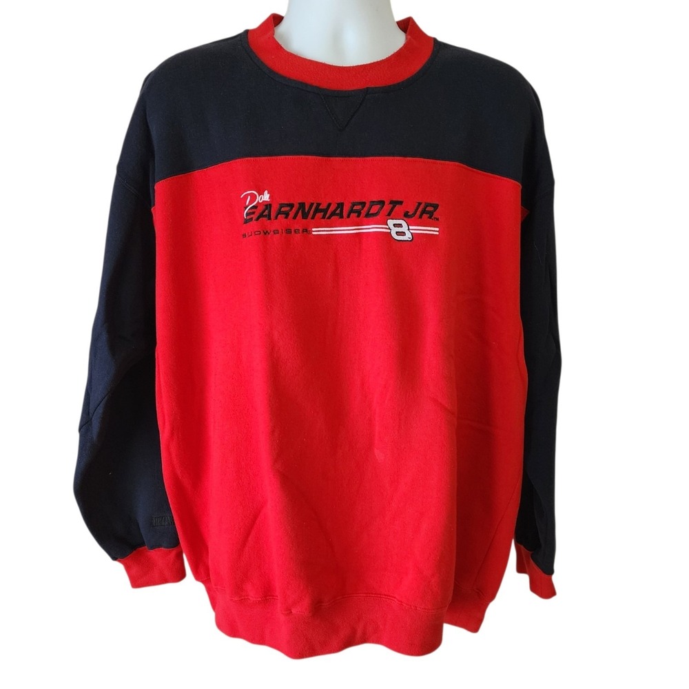 Dale Earnhardt Jr Budweiser #8 NASCAR Sweatshirt Mens XL Red Black Embroidered